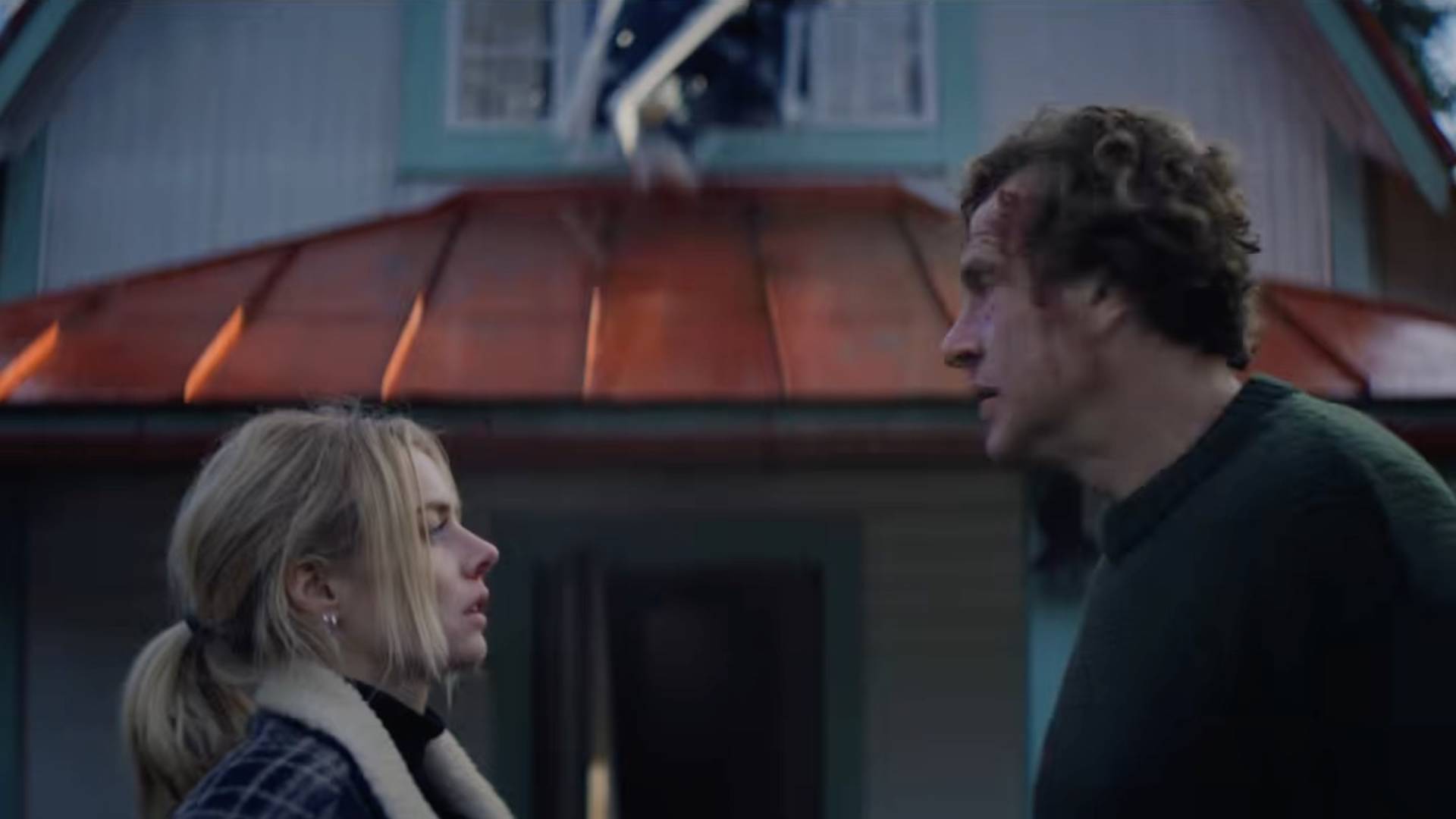 Samara Weaving and Jason Segel in Over Your Dead Body