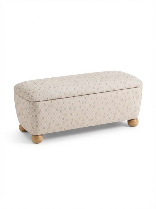 Nude Checked Velvet Ellio Storage Ottoman Bench