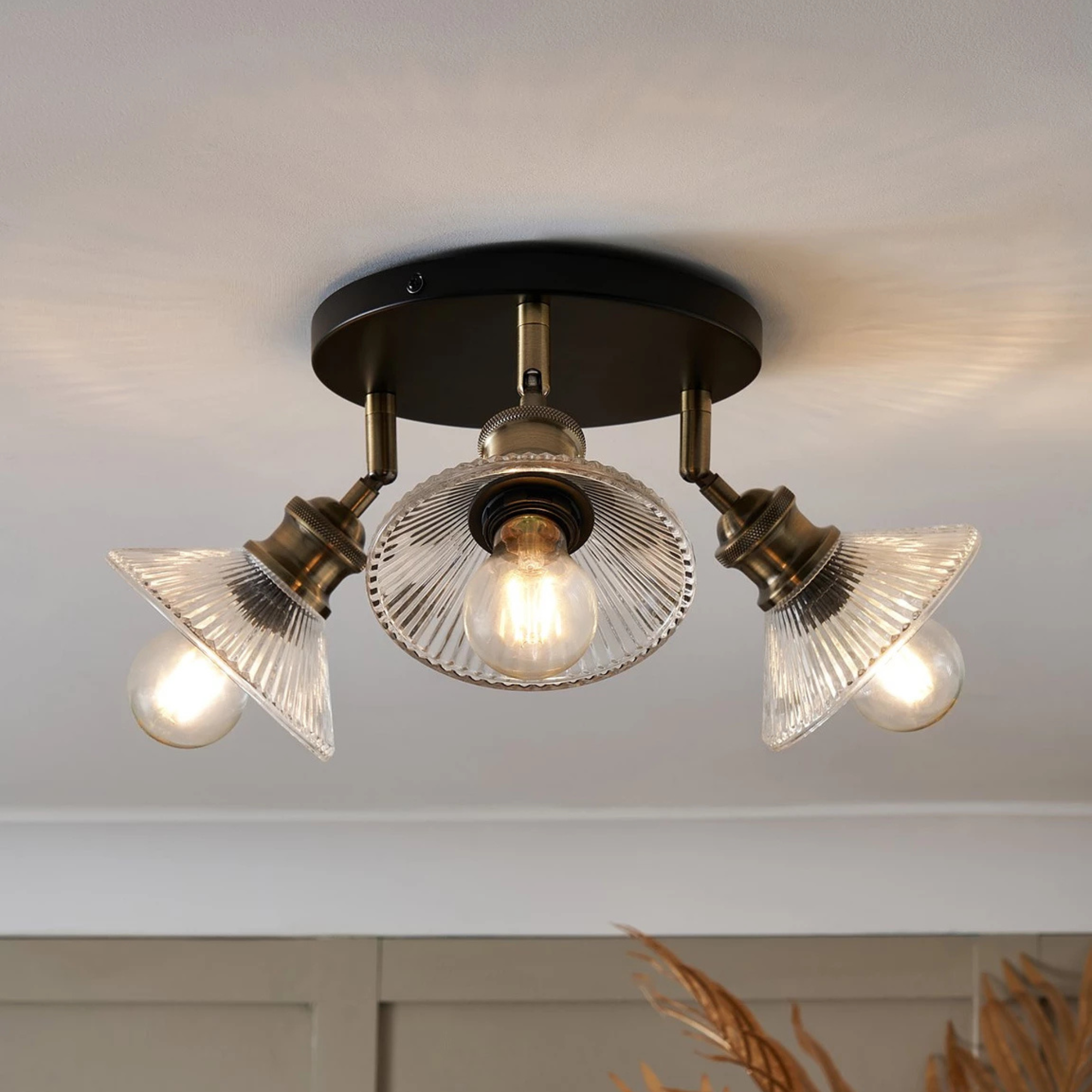Vintage Ribbed Glass 3 Light