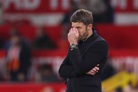 MANCHESTER, ENGLAND - APRIL 13: Michael Carrick, Manager of Manchester United, reacts during the Premier League match between Manchester United and Leeds United at Old Trafford 