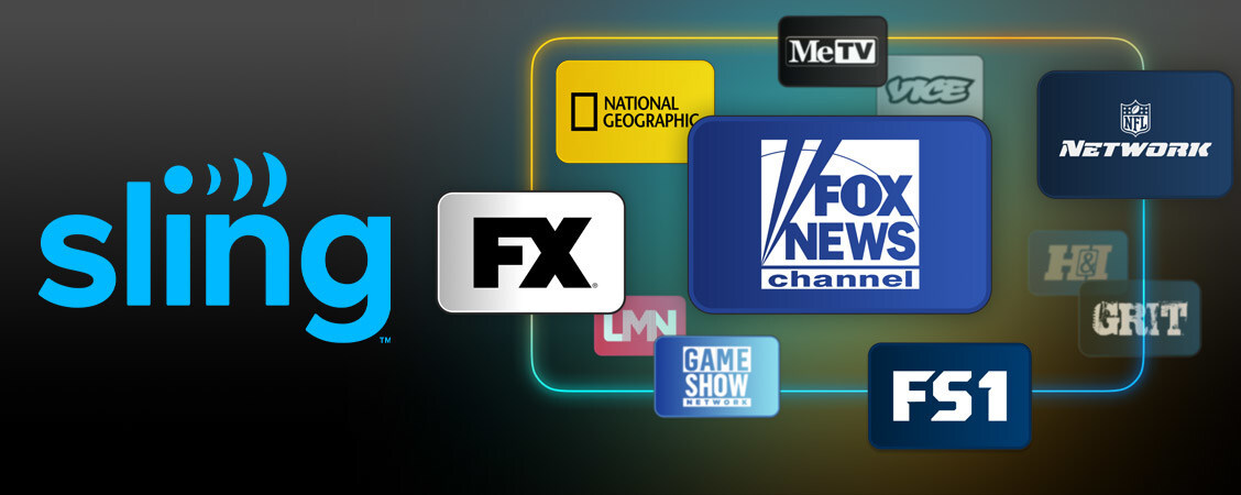 An illustration showing some of the networks in the Sling TV Select package. 