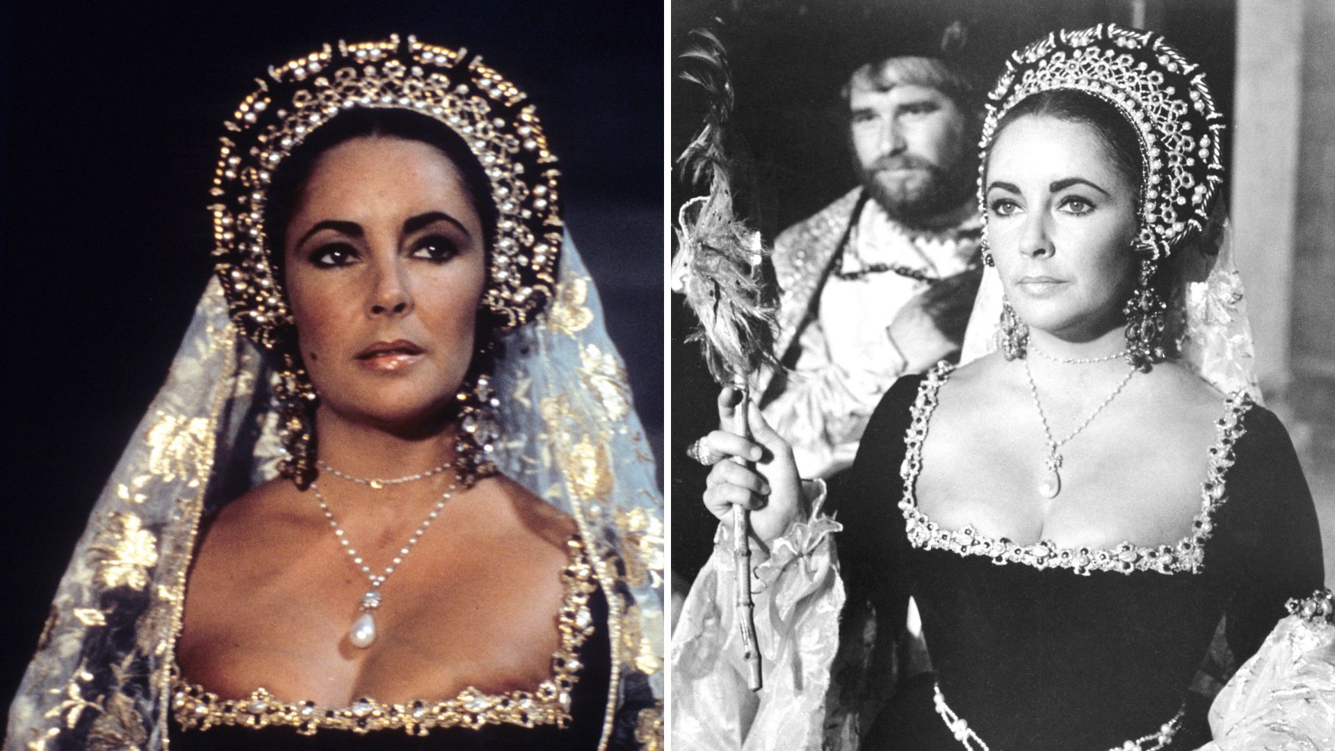 Two photos of Elizabeth Taylor in Anne of the Thousand Days