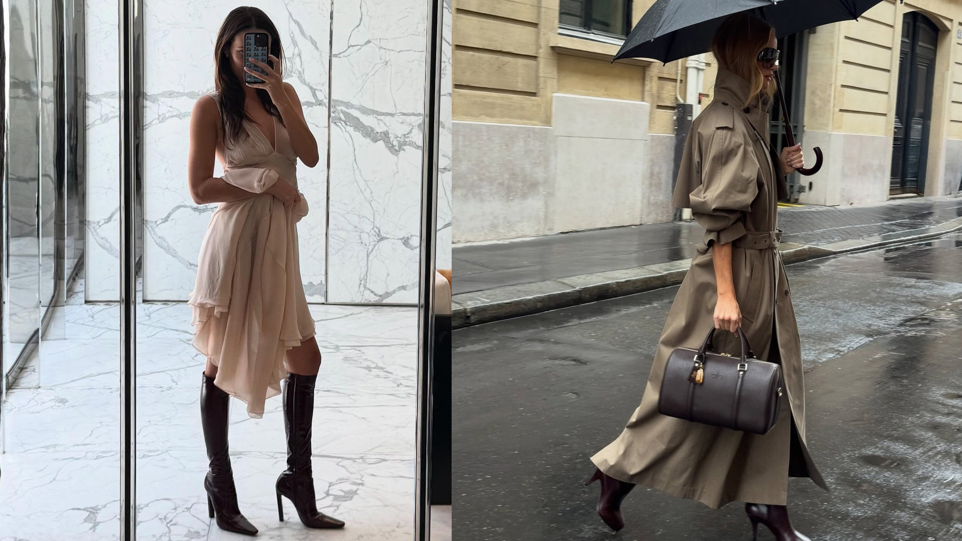 Rosie Huntington-Whiteley and Devon Lee Carlson both wearing burgundy boots.