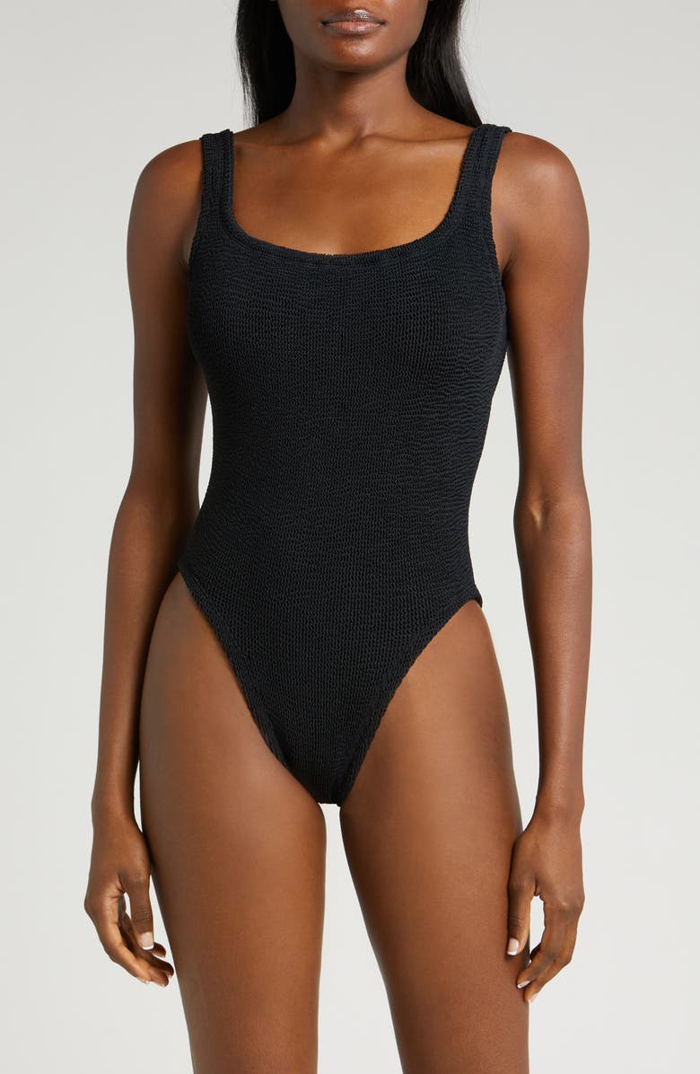 Textured Square Neck One-Piece Swimsuit