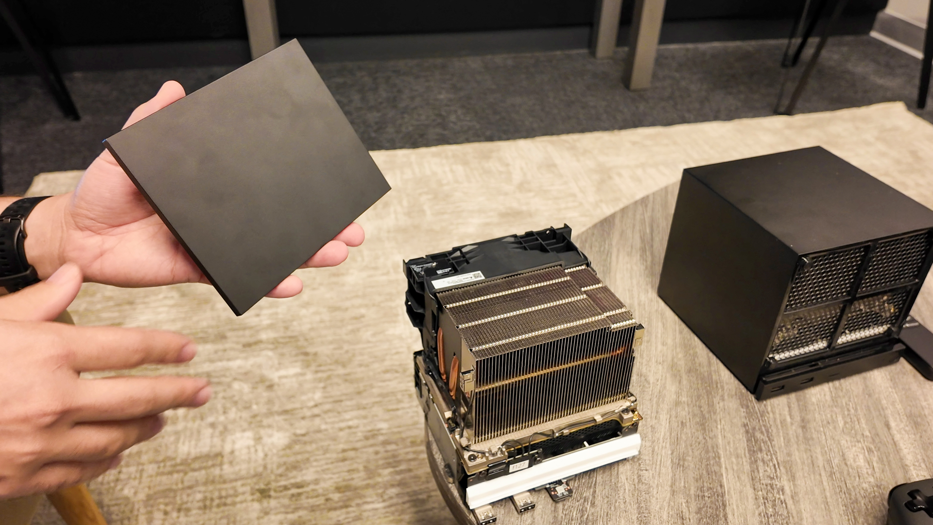 Valve's new Steam Machine during a visit to Valve HQ in Bellevue, Washington. The Steam Machine is a compact living room gaming PC.