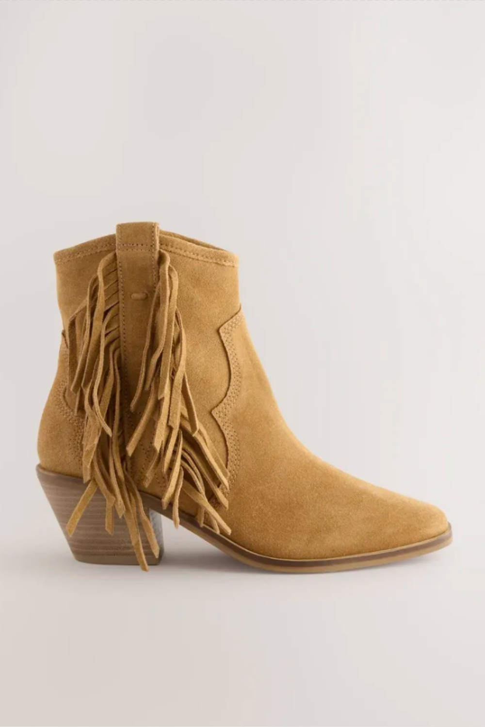 Next, Tan Brown Suede Forever Comfort Boho Fringe Cowboy Ankle Boots
