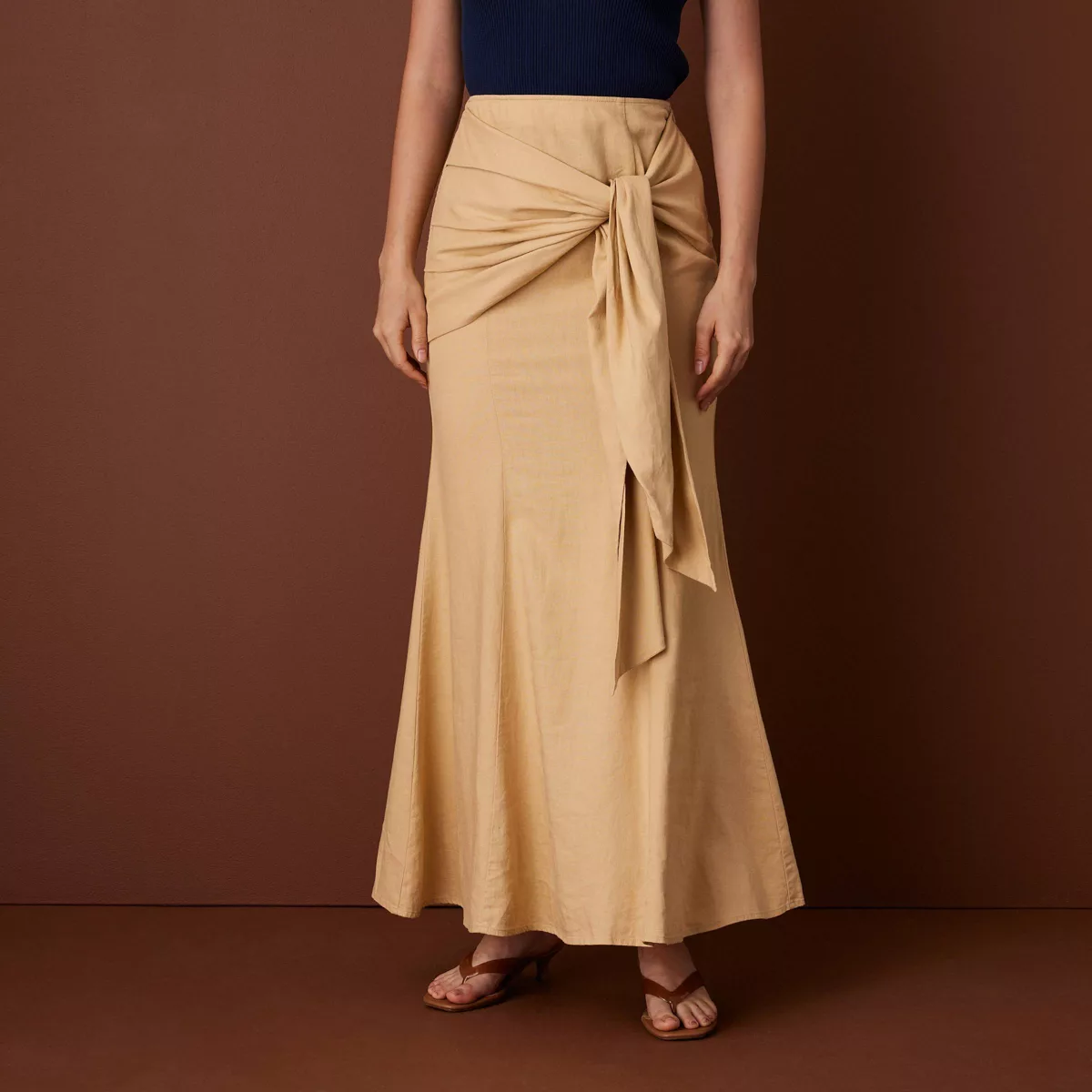 Women's Side Tie Linen Blend Maxi Skirt - Rosie Assoulin X Target Khaki 00