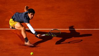 Spain&#039;s Carlos Alcaraz on his way to winning the French Open title at Roland Garros, Paris, in 2024.