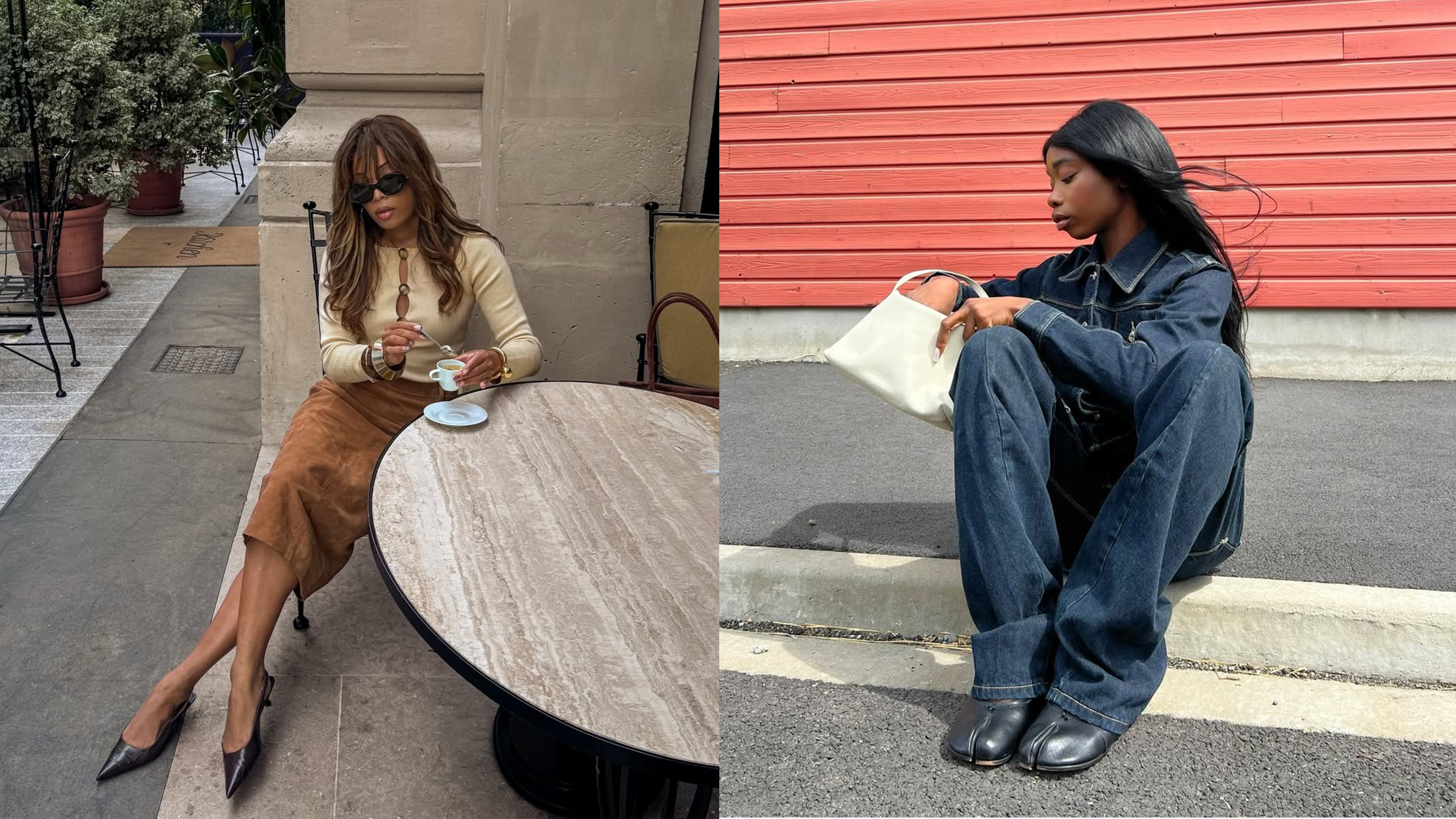 @slipintostyle and @aude_julie wearing 2026 French girl trends like double denim and suede.