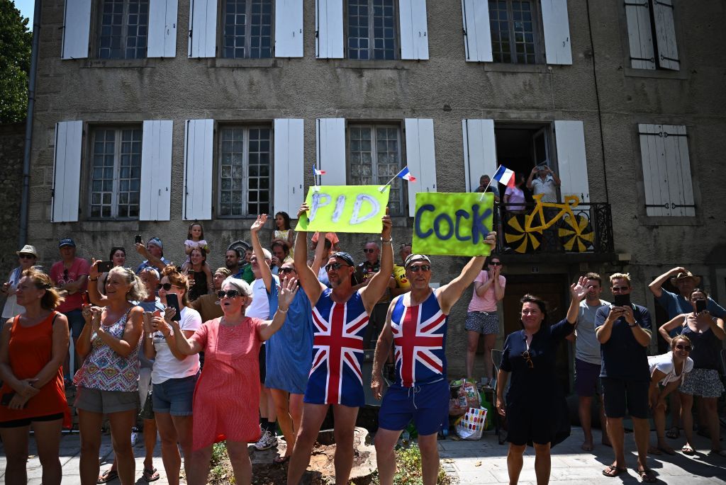 Spectators cheer for Ineos Grenadiers teams British rider Thomas Pidcock along the roadside during the 16th stage of the 109th edition of the Tour de France cycling race 1785 km between Carcassonne and Foix in southern France on July 19 2022 Photo by AnneChristine POUJOULAT AFP Photo by ANNECHRISTINE POUJOULATAFP via Getty Images