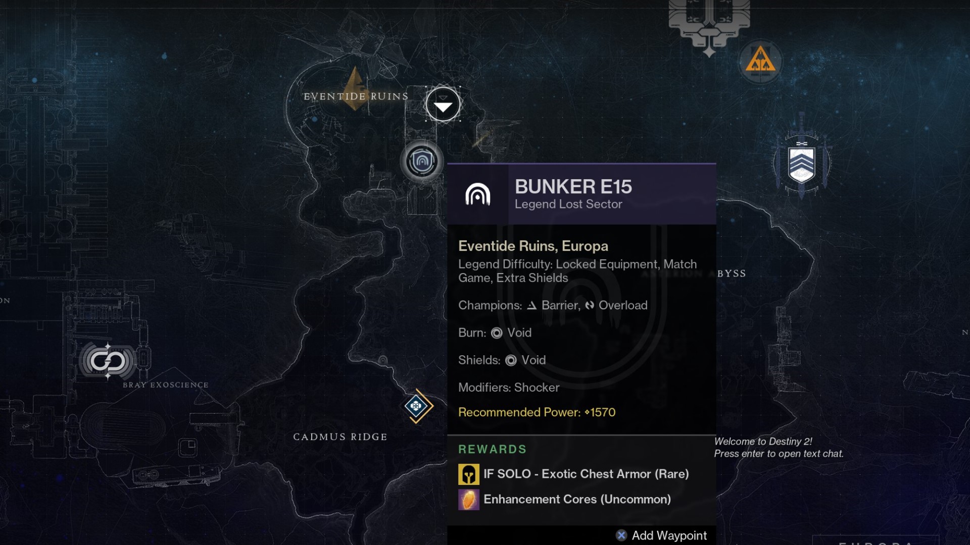 Destiny 2 Lost Sector on the map