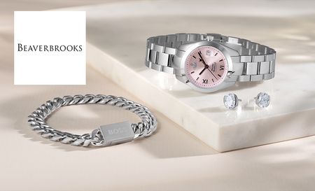 beaverbrooks logo top left with silver jewellery watches