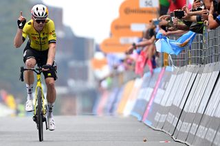 2025 Giro d'Italia stage 20: Wout van Aert celebrates teammate Simon Yates move into the overall lead