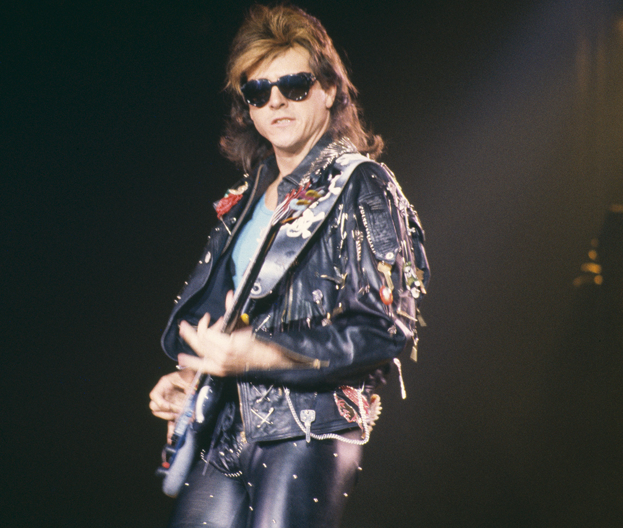 Bassist Matt Bissonette performs on stage with the David Lee Roth Band on the &#039;Skyscraper&#039; tour, United States, 1988.