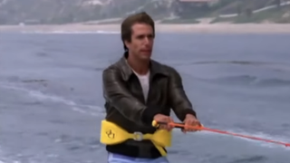 Fonzie jumping the shark in Happy Days