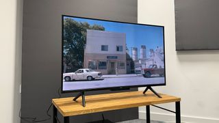 Amazon Fire TV Omni QLED QL43F601 panel from the front slightly angled