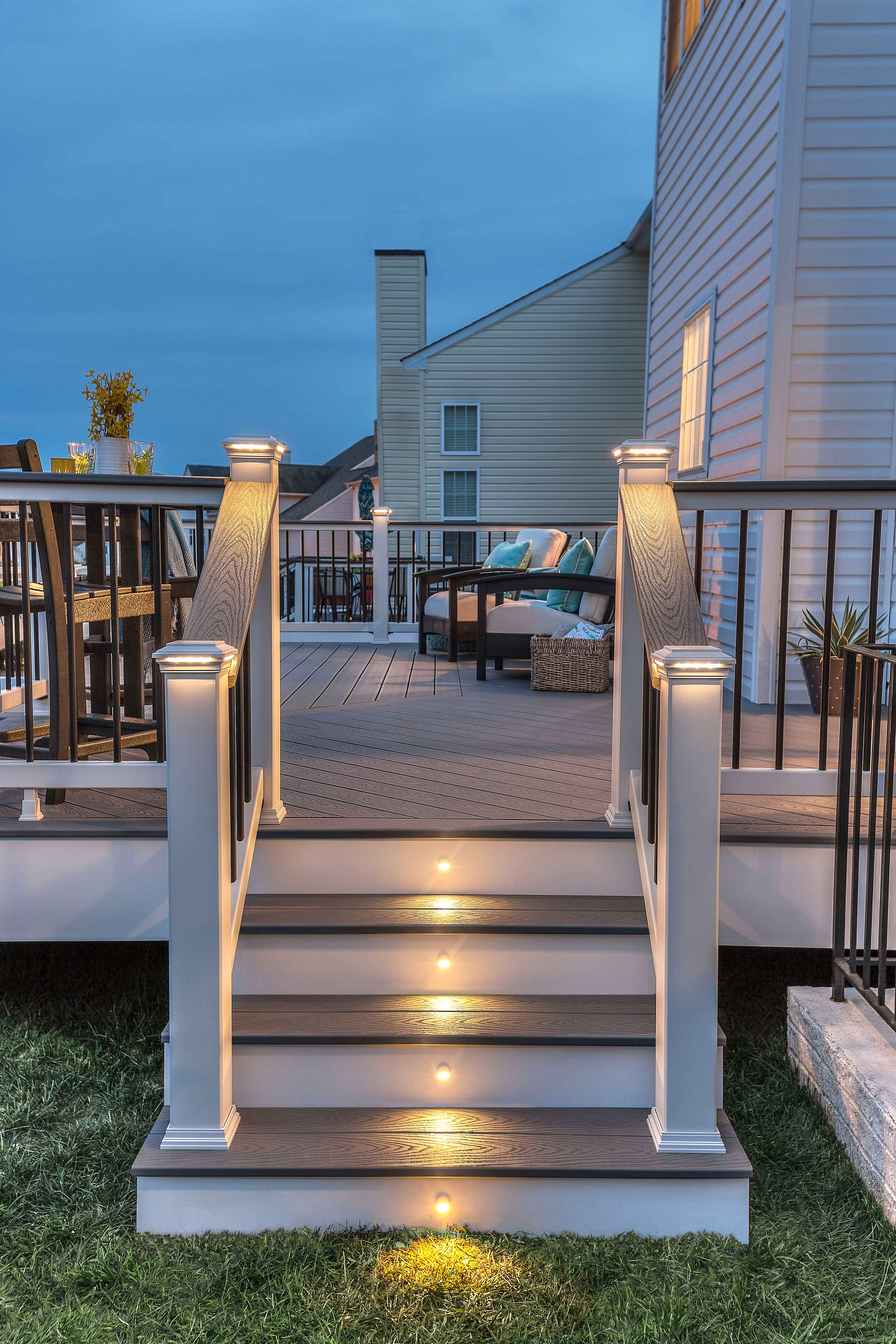 outdoor decking with lights on the stairs
