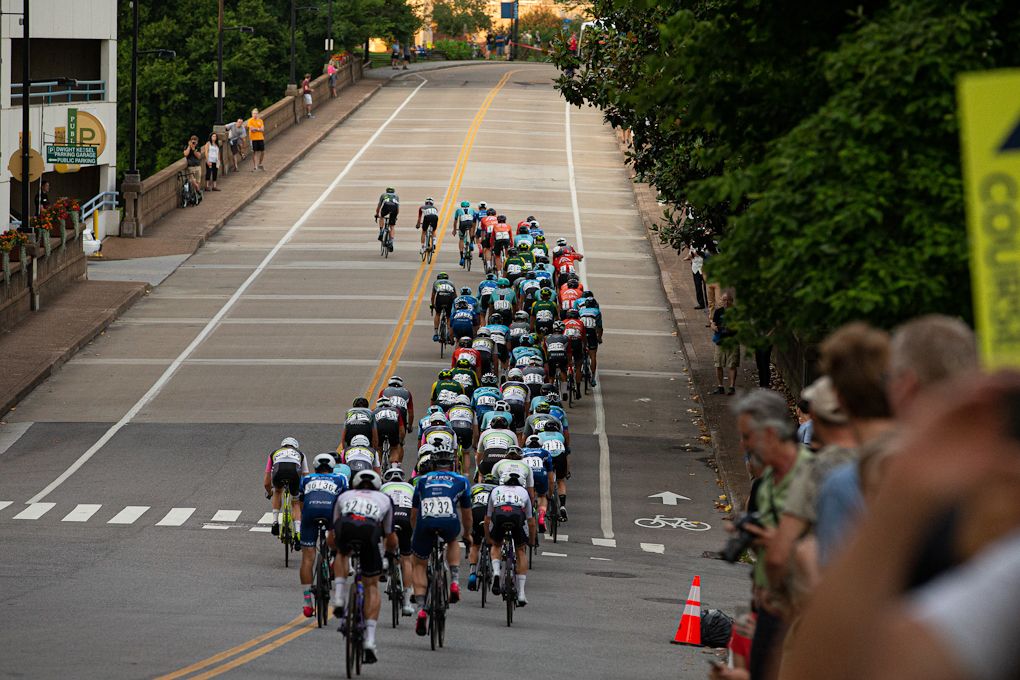 The men's field at the USPro criterium in Knoxville