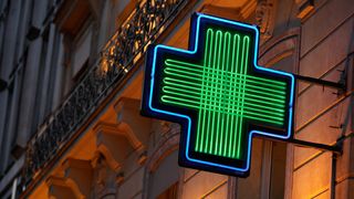 Pharmacy sign pictured in Paris, France.