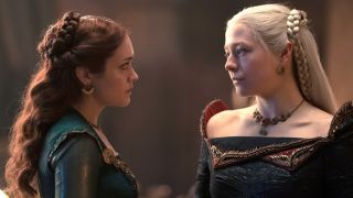 Olivia Cooke as Alicent Hightower and Emma D'Arcy as Rhaenyra Targaryen in House of the Dragon