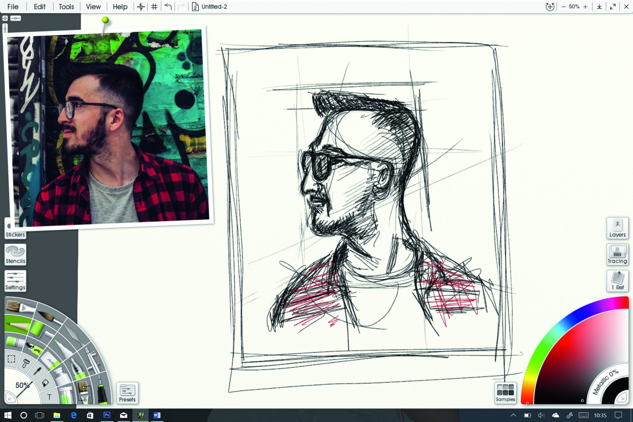 drawing of man with photo next to it