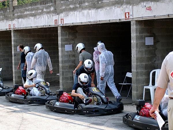 The competitive spirit took over the riders in the kart race.