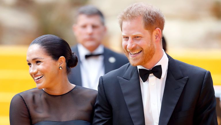 london, united kingdom july 14 embargoed for publication in uk newspapers until 24 hours after create date and time meghan, duchess of sussex and prince harry, duke of sussex attend the lion king european premiere at leicester square on july 14, 2019 in london, england photo by max mumbyindigogetty images