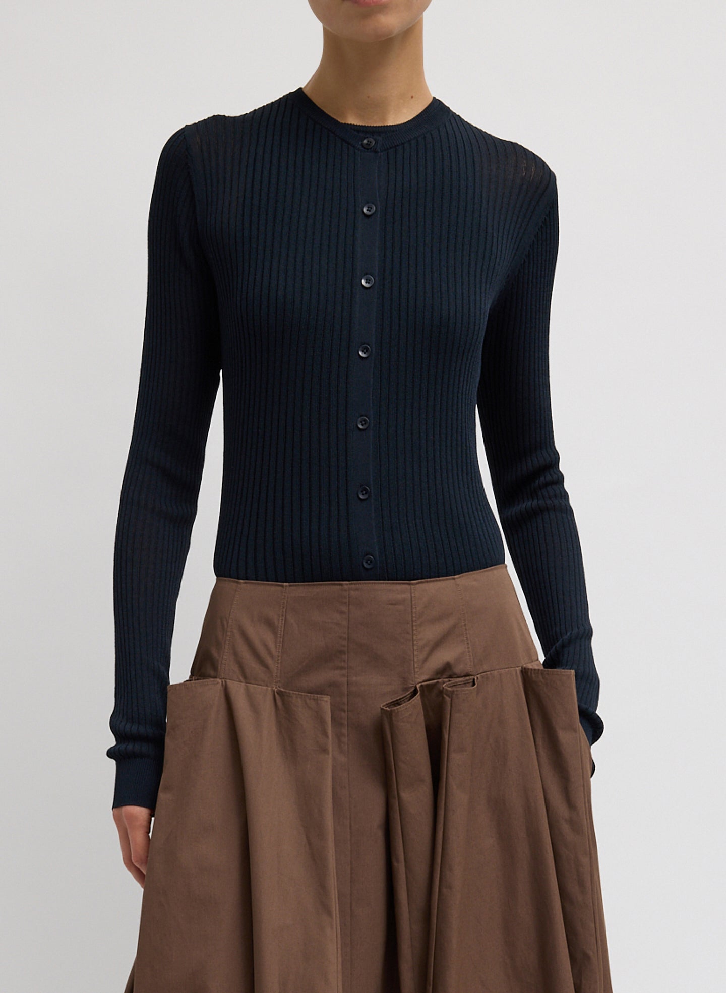 Ribbed Sweater Slim Cardigan - Navy / Xxs / S126sv6553