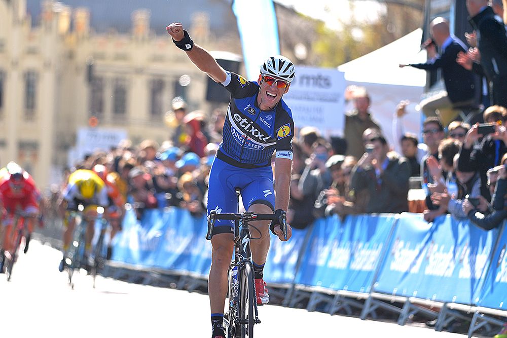 Stijn Vandenbergh punches the air in delight
