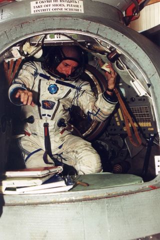 American businessman Dennis Tito, the world’s first orbital space tourist, is seen training for his historic 2001 flight to the International Space Station. Tito launched in April 2001 aboard a Russian Soyuz spacecraft thanks to a $20 million deal brokere