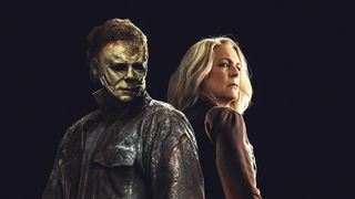 (L to R) Michael Myers (Nick Castle/James Jude Courtney) and Laurie Strode (Jamie Lee Curtis) in the poster for Halloween Ends