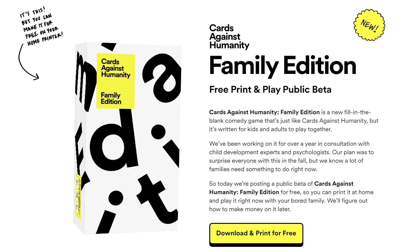 Cards Against Humanity Family Edition Board Game