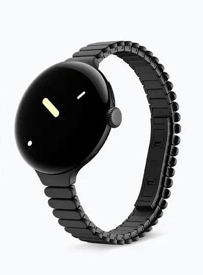 Google Pixel Watch 2 with a black metal slim band
