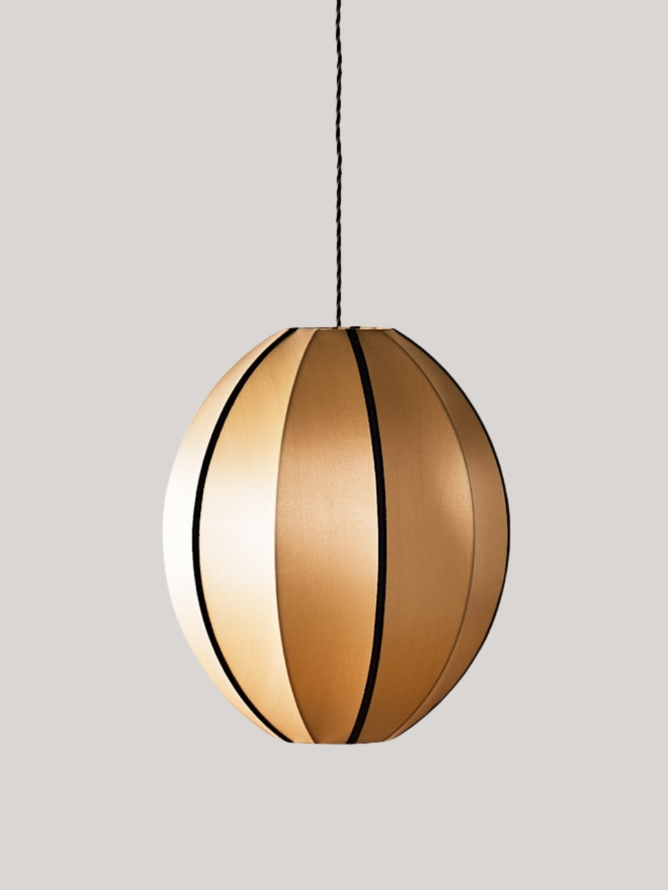 Pooky Lighting, Small Classic Oval Space Pendant Shade in Taupe Silk With Black Tape