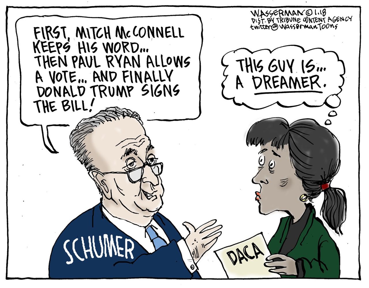 Political cartoon U.S. DACA Dreamers immigration deal Democrats&amp;amp;nbsp;