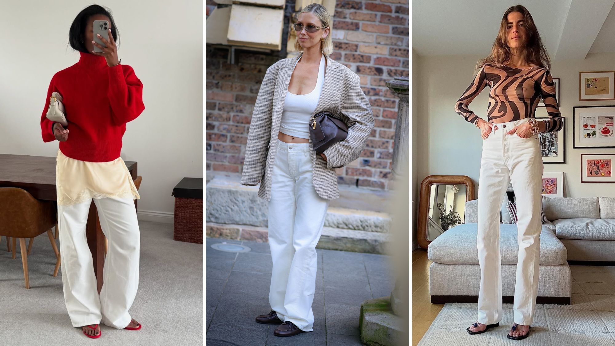 3 white jeans outfit ideas for spring summer 2025