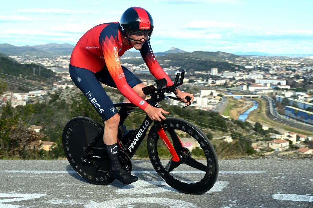 ALES FRANCE FEBRUARY 05 Joshua Tarling of United Kingdom and Team INEOS Grenadiers sprints during the 53rd Etoile de Besseges Tour Du Gard 2023 Stage 5 a 1066km individual time trial stage from Ales to Ales EDB2021 on February 05 2023 in Ales France Photo by Luc ClaessenGetty Images