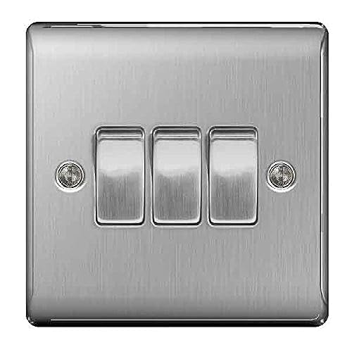Bg Nexus Nbs Range Brushed Steel Switches &amp;amp; Sockets - Full Range of Matching Items (3 Gang, 2 Way Light Switch)