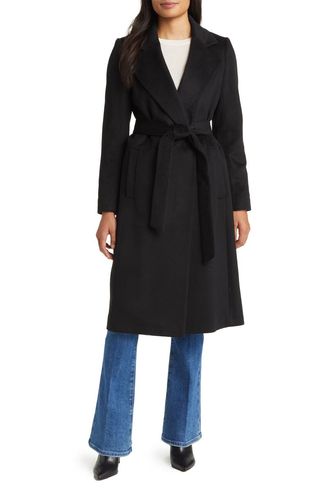 Tie Belt Wool Blend Wrap Coat