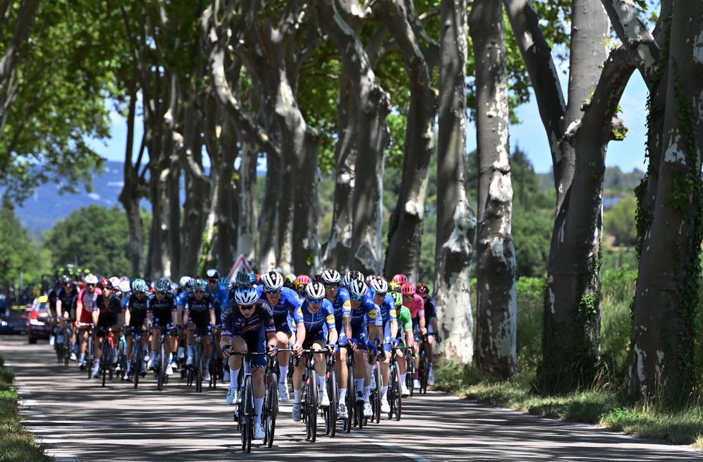 Illustration picture shows the pack of riders in action during stage 13 of the 108th edition of the Tour de France cycling race from Nimes to Carcassonne 2199 km in France Friday 09 July 2021 This years Tour de France takes place from 26 June to 18 July 2021 BELGA PHOTO DAVID STOCKMAN Photo by DAVID STOCKMANBELGA MAGAFP via Getty Images