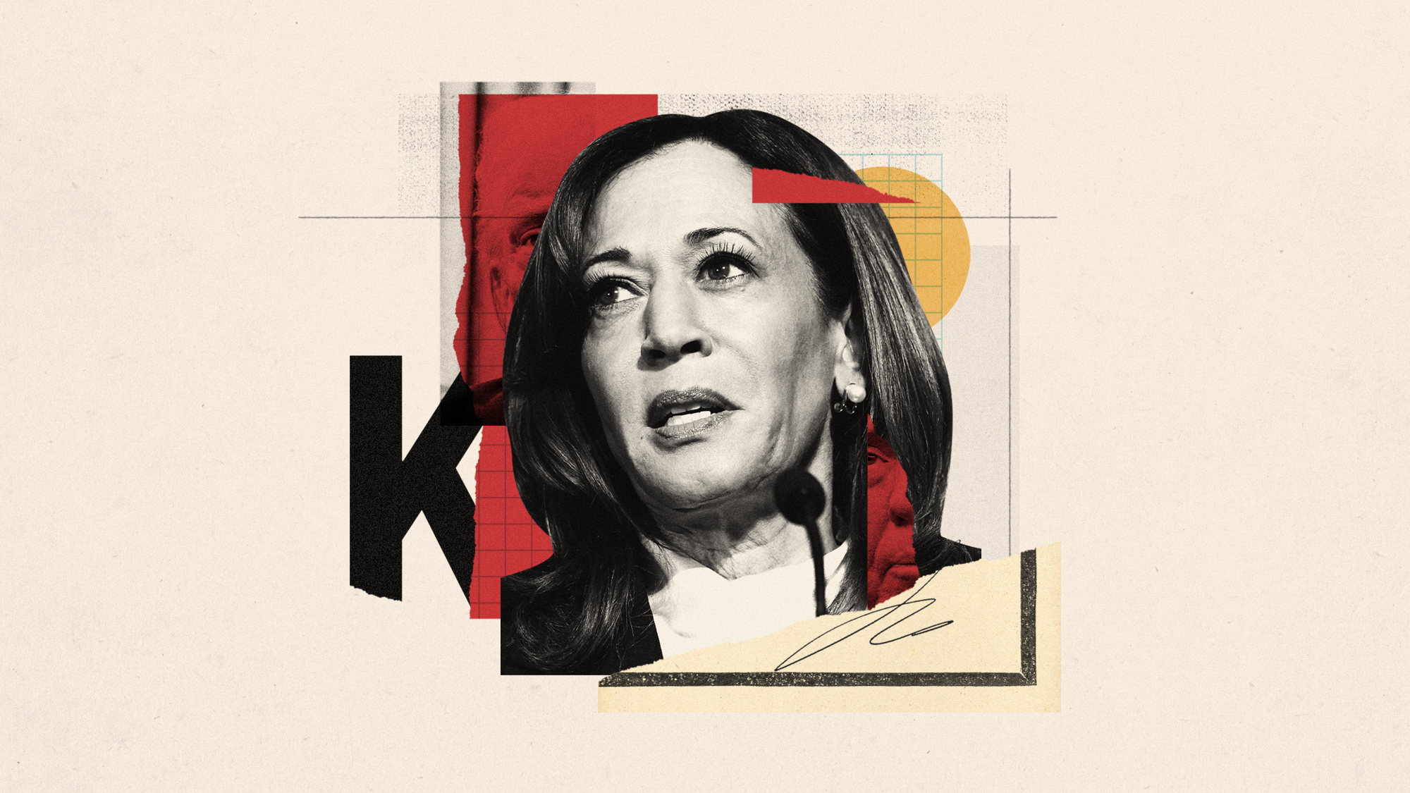 Photo composite illustration of Kamala Harris and Donald Trump