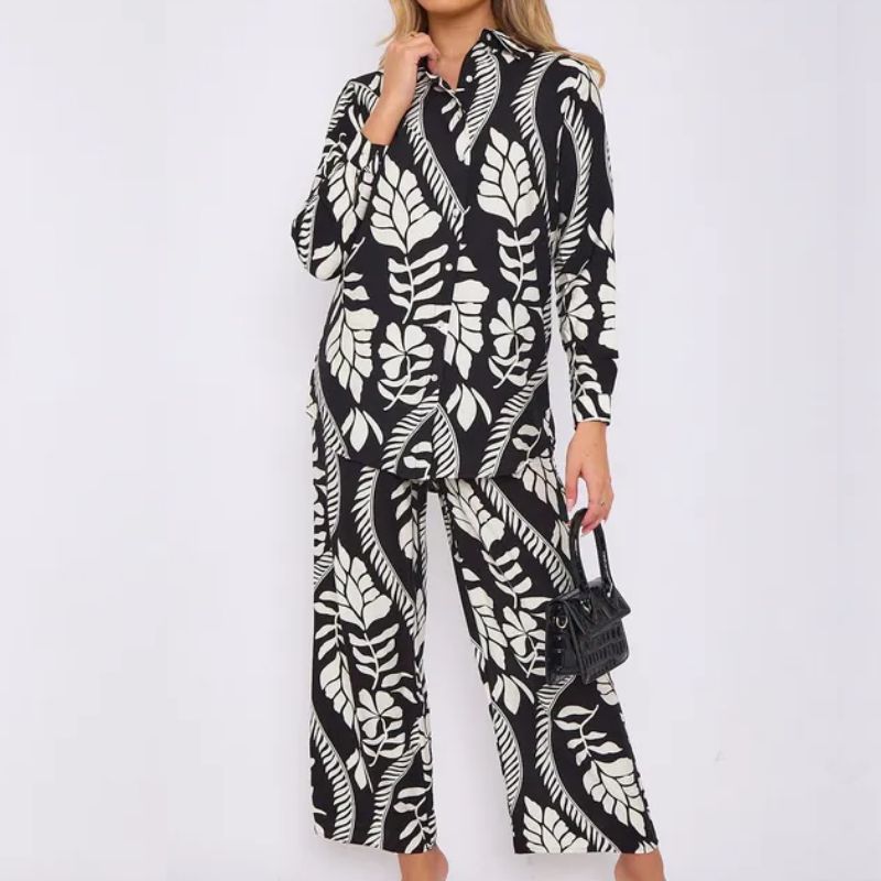 monochrome shirt and trousers co-ord