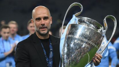Pep Guardiola celebrates Man City’s Champions League win 