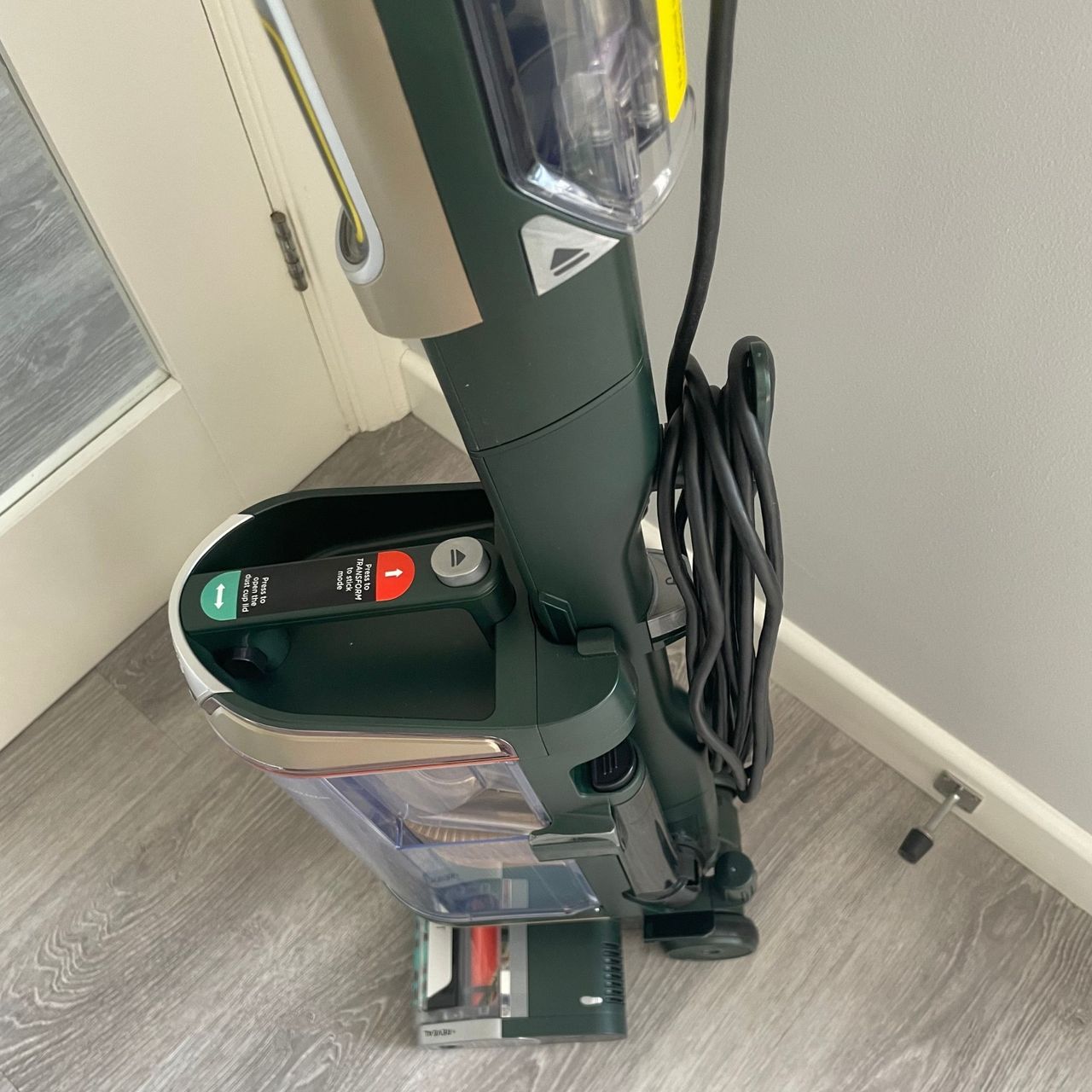 Shark PowerDetect Transformer Corded Upright Vacuum Cleaner from above, showing off the cord wrapped around the holder