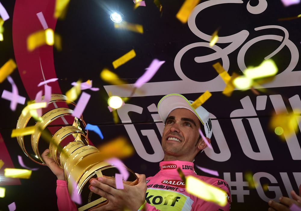Alberto Contador on the final podium of the 2015 Giro d'Italia.