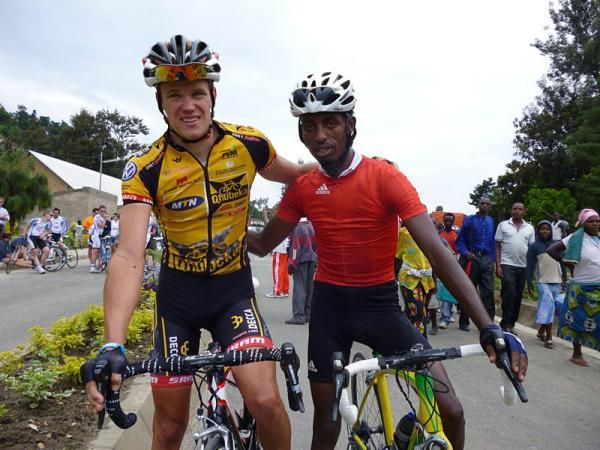 Breakaway companions James Tennent (Team MTN Qhubeka) and Msgena Kindeya (Ethiopia National Team) after the finish of stage 6.