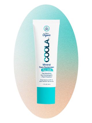 Mineral Face Sunscreen Sheer Matte Lotion With Spf 30 on an ombre blue and peach background