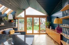 A timber frame extension: A view towards the bifold doors and garden