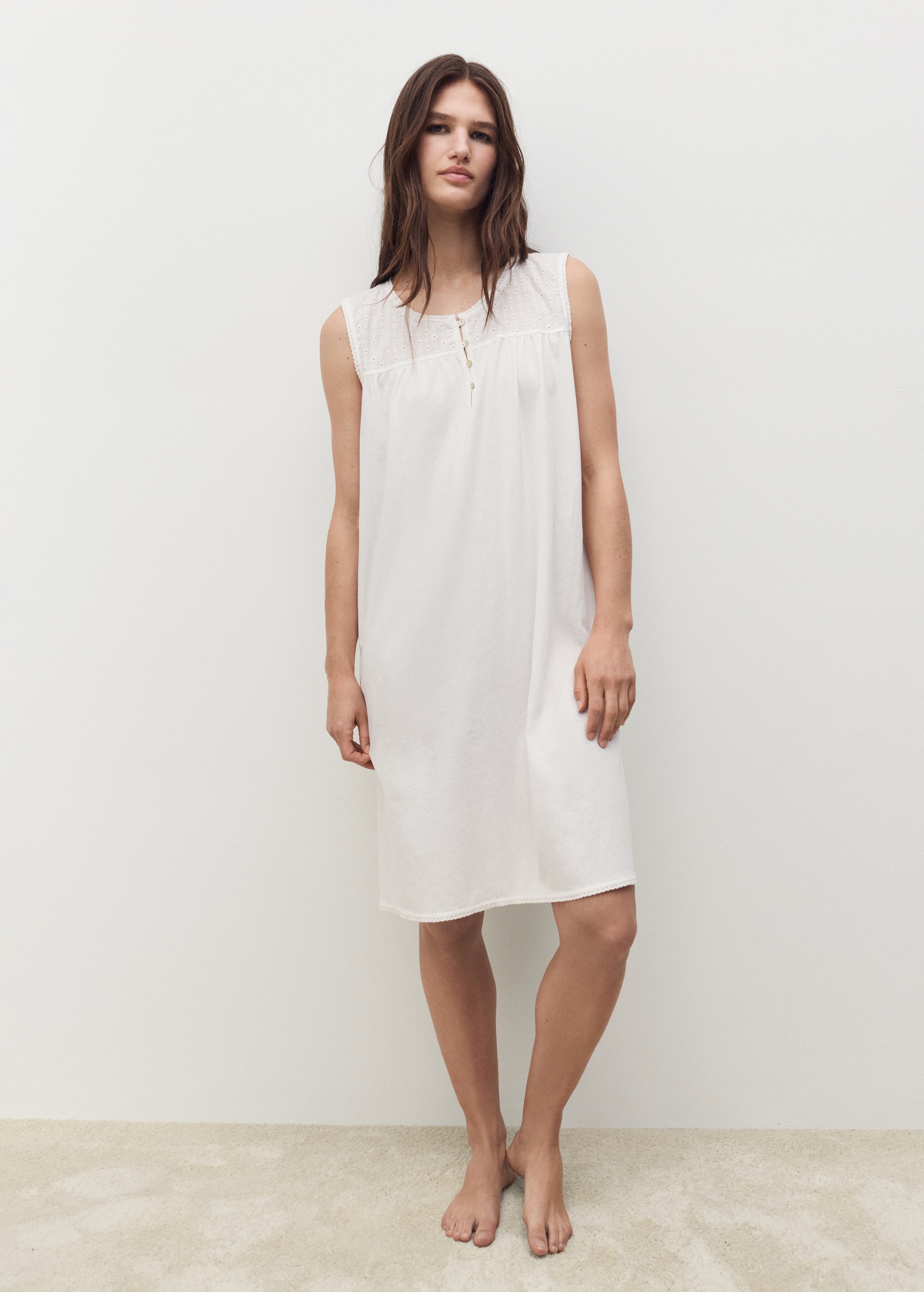Cotton Nightdress With Embroidered Detail - Women | Mango Usa