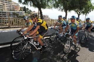 Lance Armstrong and his Astana teammates ride in Monaco.